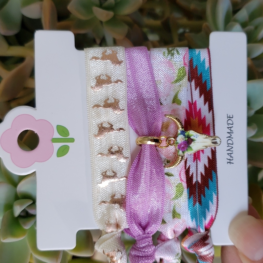 Longhorn Hair Ties Cow Cattle Bull Floral Flowers Tribal Country Cowgirl Rodeo